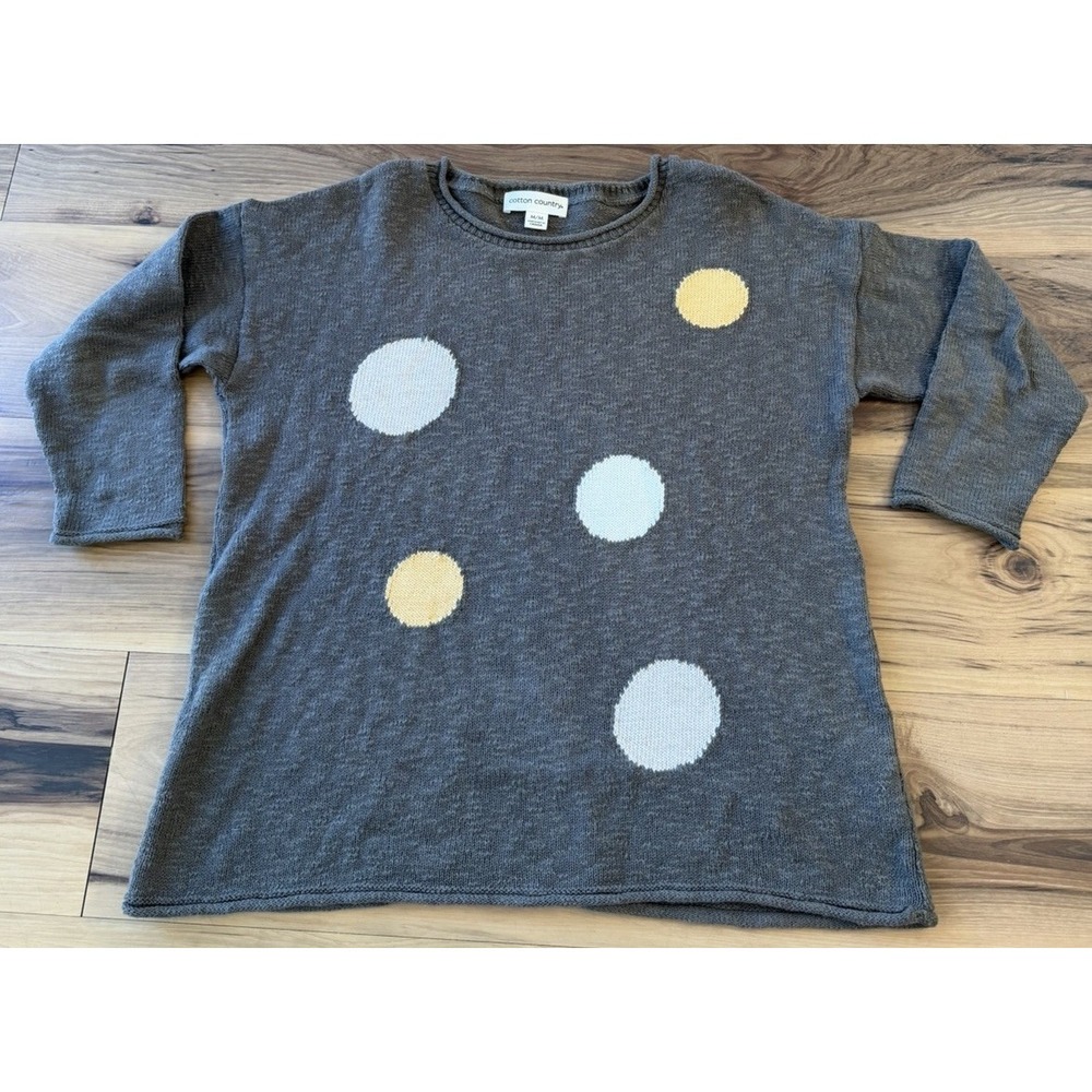 Cotton‎ Country Sweater Womens M Gray Polka Dot Knit Made In Canada Cotton